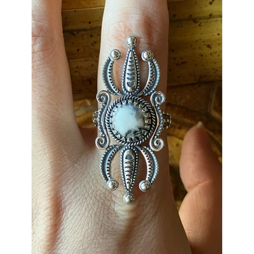 White Buffalo Turquoise Sterling Silver Ring Size 10